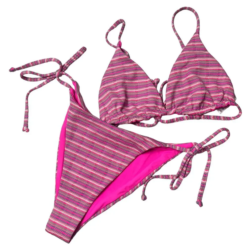 L*SPACE Brittany Top Lennox Bottom Classic Bikini Electric Pique Stripe XL NEW - Picture 5 of 9